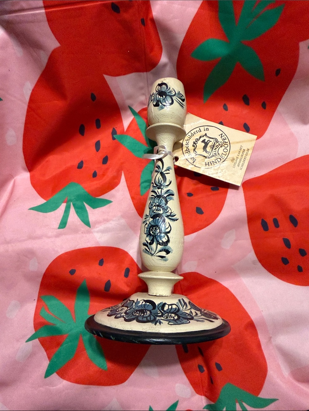 Hand-Painted Cream and Blue Decorative Candlestick Holder hinderloopen